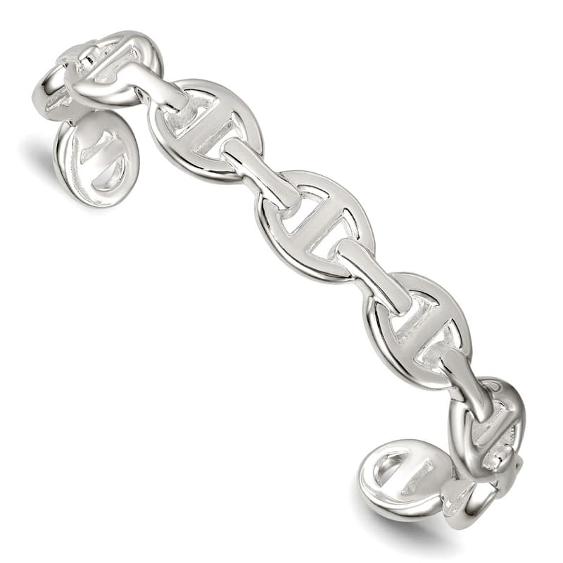 Curata 925 Sterling Silver 10mm Anchor Mariner Cuff Adjustable Bangle Bracelet