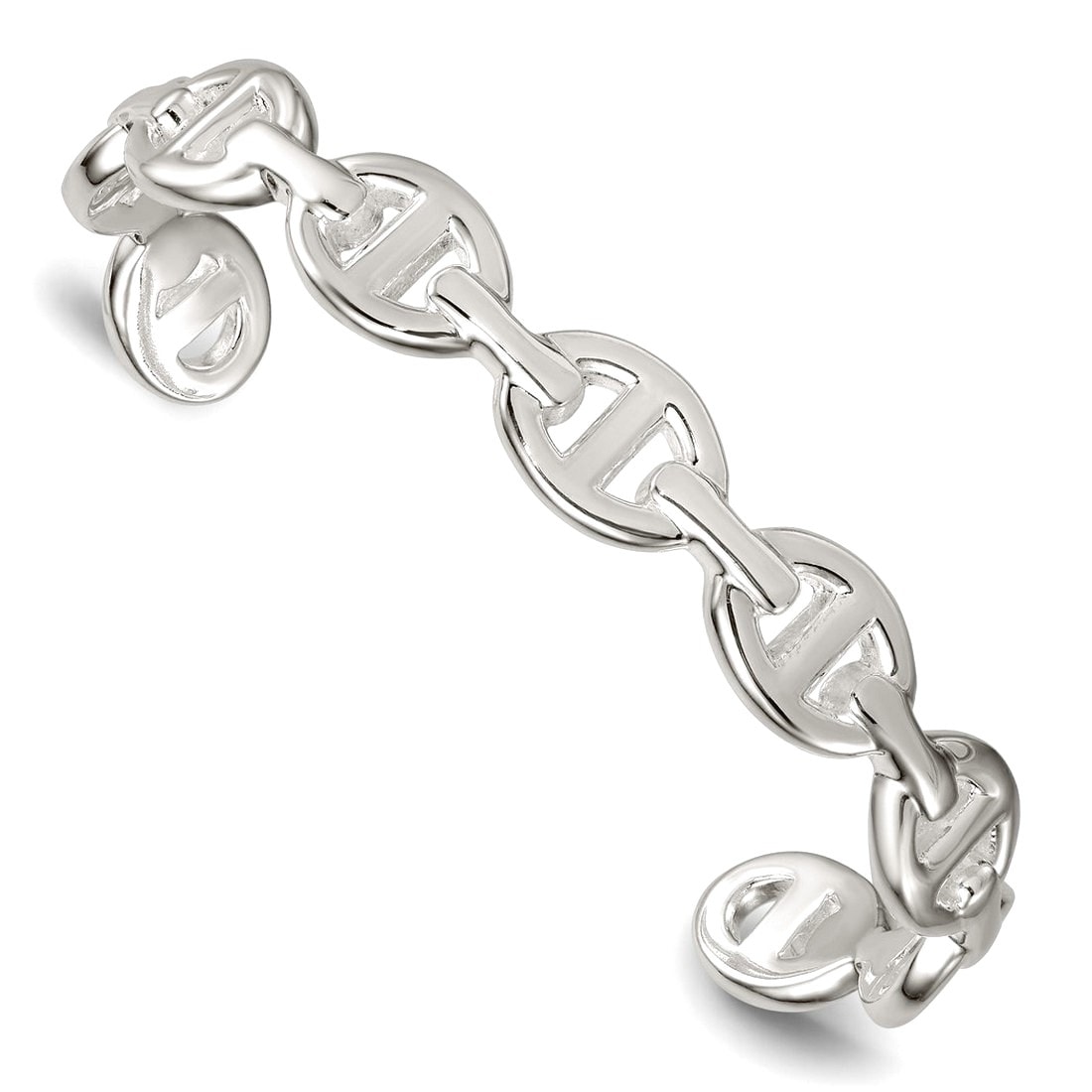 Curata 925 Sterling Silver 10mm Anchor Mariner Cuff Adjustable Bangle Bracelet