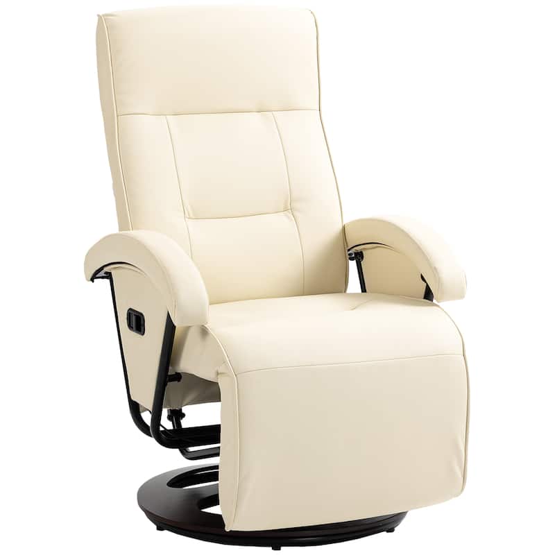 HOMCOM PU Recliner with Footrest, Lounge Chair with 135° Adjustable Backrest, Swivel Wood Base