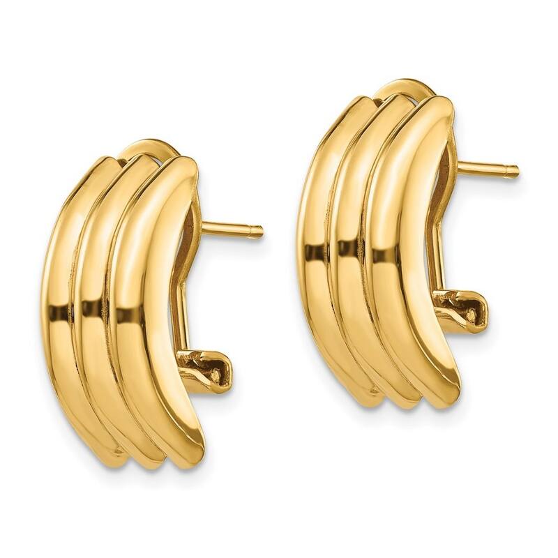 Curata 14k Yellow Gold Polished Open back Omega back Omega Post Earrings - 20x8mm Wide