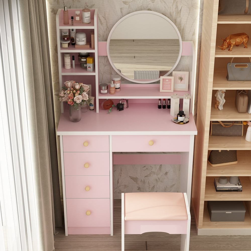 31.5" Wide Makeup Vanity Set with Stool and Mirror Dress Up Desk - 31.5"W