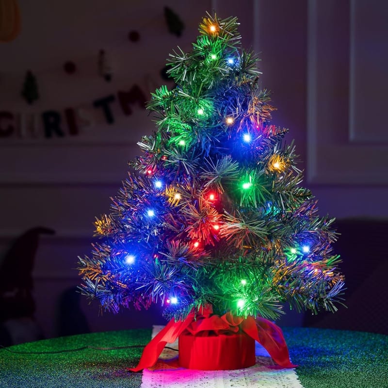 24"/2FT Small Christmas Tree with Multi-Color LED Lights, Table Top Christmas Tree Pre-lit Artificial Xmas Tree - Green