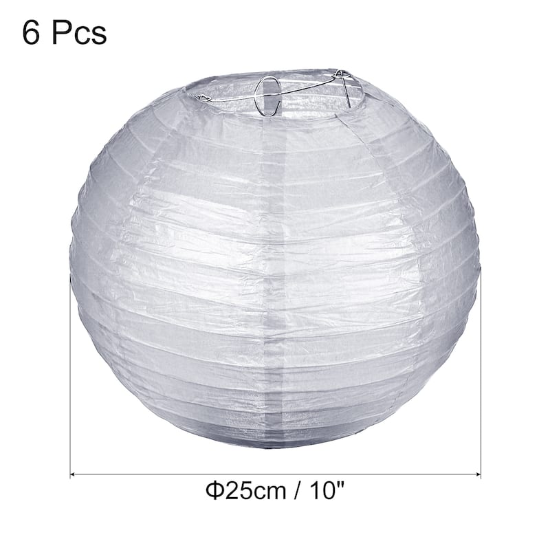 6pcs 10 Inch Folding Hanging Paper Lanterns for Wedding Home Party - Silver