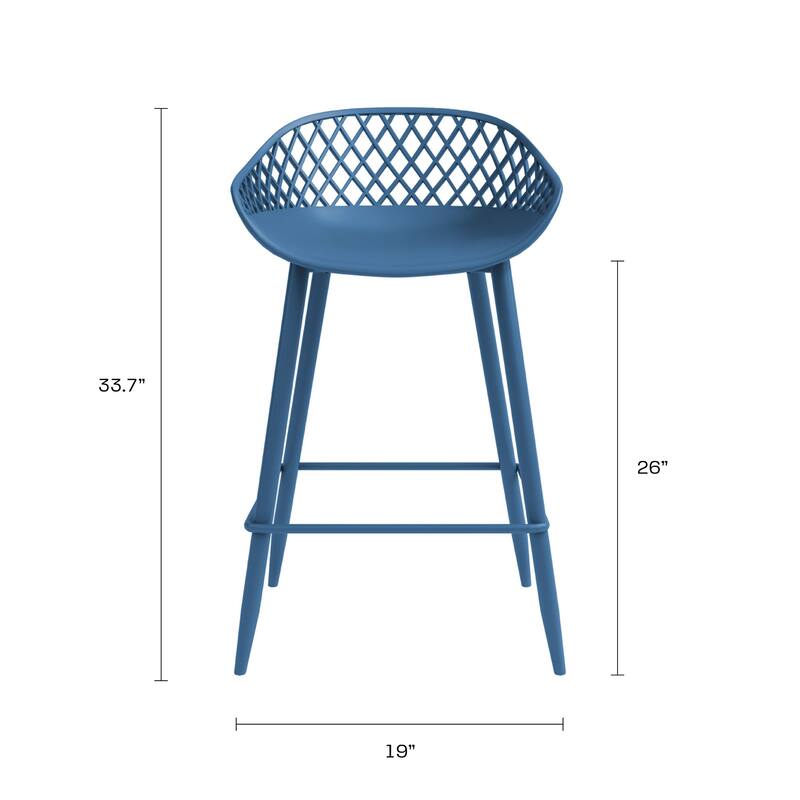 Kurv™ Mid-Century Modern Counter Stool with Steel Legs for Indoors or Outdoors - Set of 2