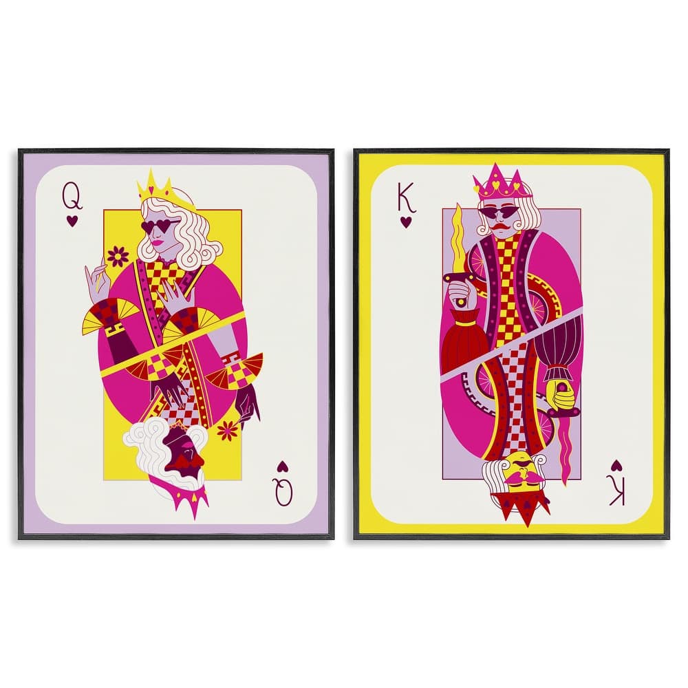 Stupell King & Queen Cards Framed Giclee Art Design By Grace Popp (Set of 2)