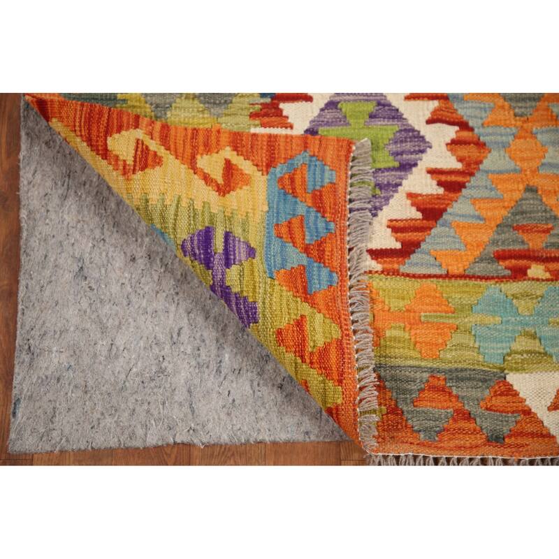 Hand Woven Oriental 100% Wool Carpet Southwestern Geometric Multi-Colored Kilim Area Rug - 6' 5'' X 5' 2''