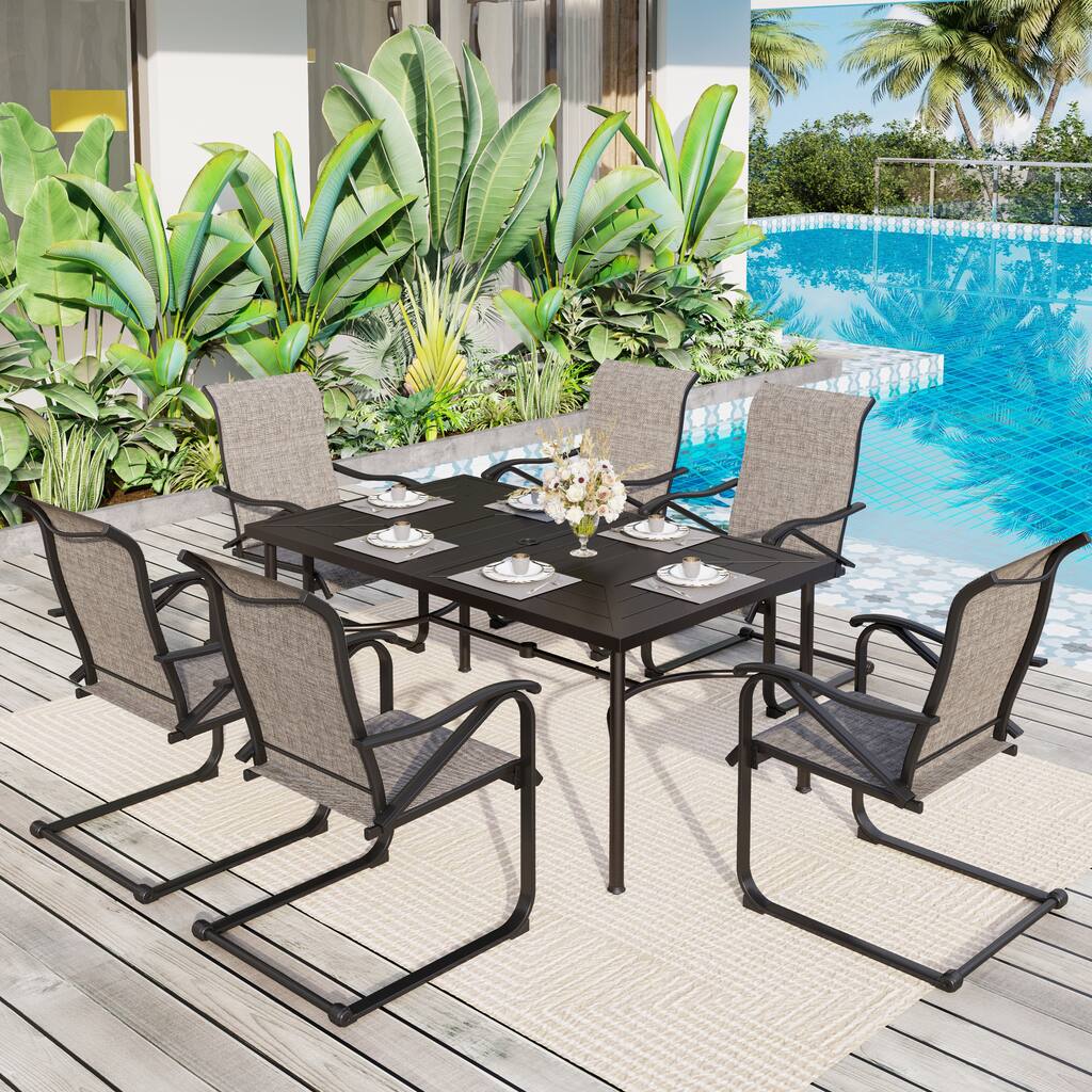 7-Piece Patio Dining Sets , 6 Textilene Fabirc Chairs and 1 Metal Table with 2.1'' Umbrella Hole