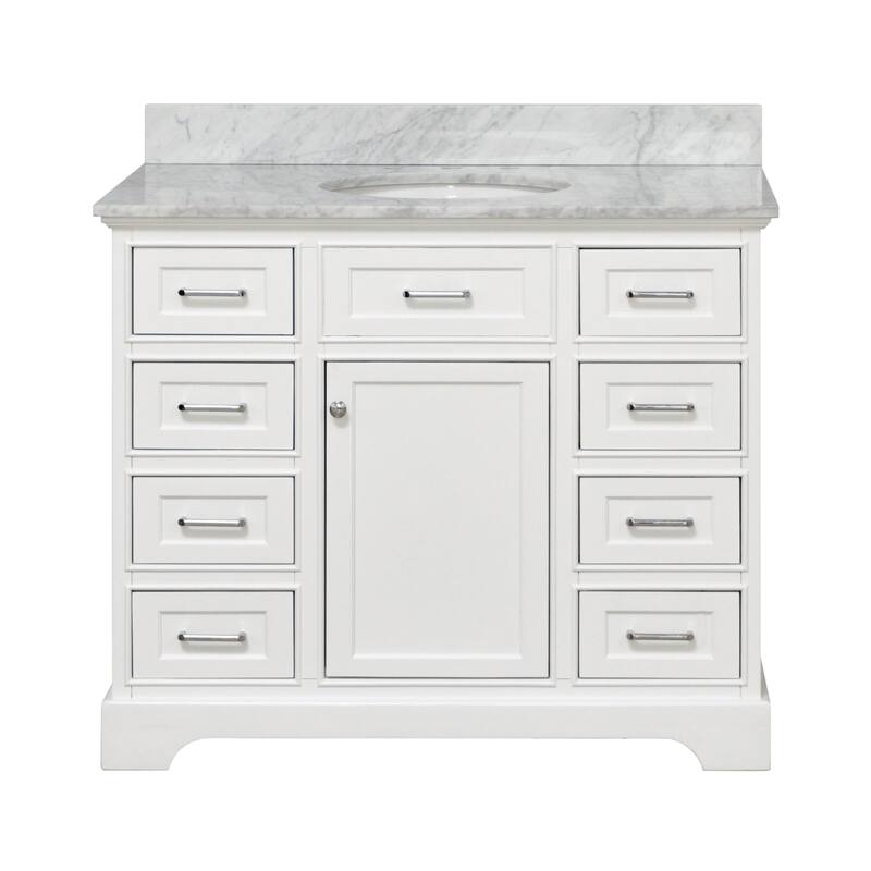KitchenBathCollection Aria 42" Bathroom Vanity with Carrara Marble Top