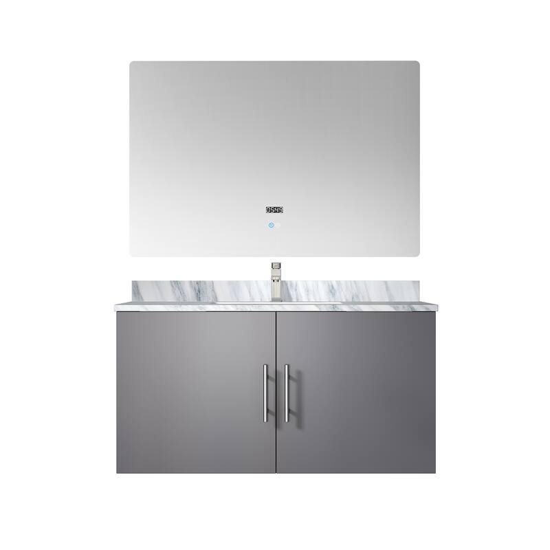 36" Bathroom Vanity with Marble Top, Stainless Steel Faucet, 36x32 Mirror Included, Scratch & Stain Resistant Surface - 36 in ,DARK GREY,Carrara Marble Countertop - DARK GREY