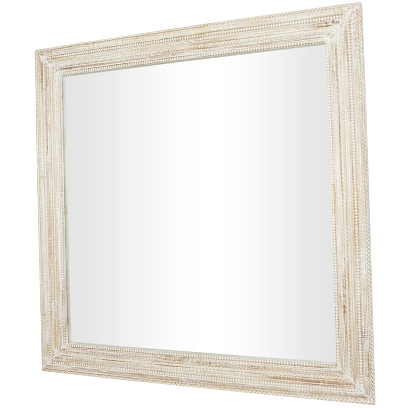 Mango Wood Handmade Room Wall Mirror with Ribbed Edged Frame - Cream - Roche River Decor