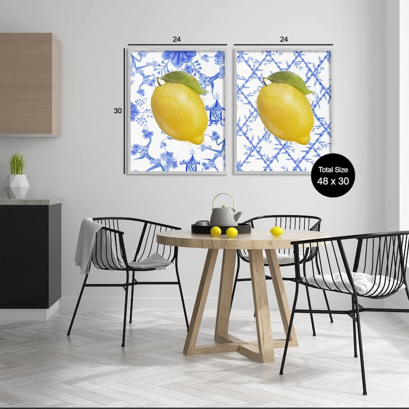 Stupell Classic Chinoiserie Lemons Framed Giclee Art Design By Matthew Piotrowicz (Set of 2)