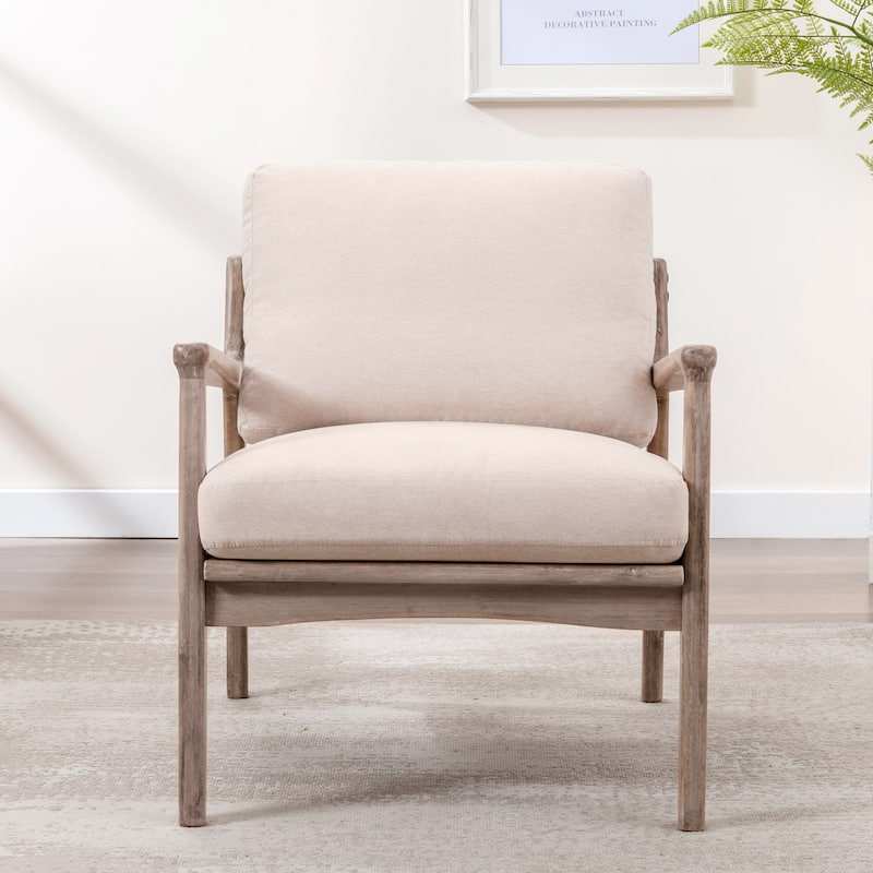 Mid Century Modern Accent Wood Frame Chair - Tan1