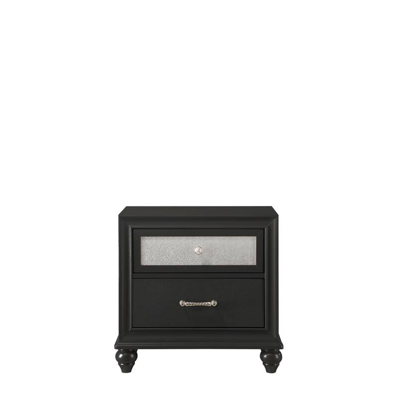 Modern Style 1pc Black Silver Finish Storage Nightstand Wooden Bedroom Furniture