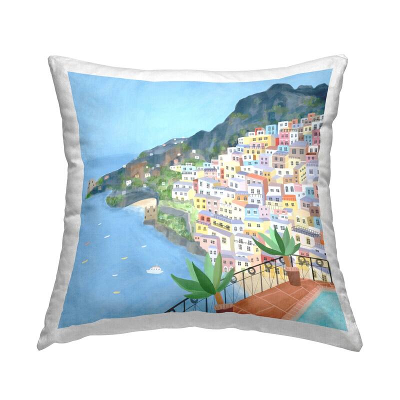 Stupell Tropical Ocean View City Buildings Printed Throw Pillow Design
