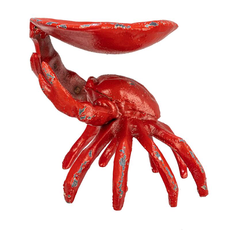 Distressed Red Decorative Cast Iron Crab Shaped Dish