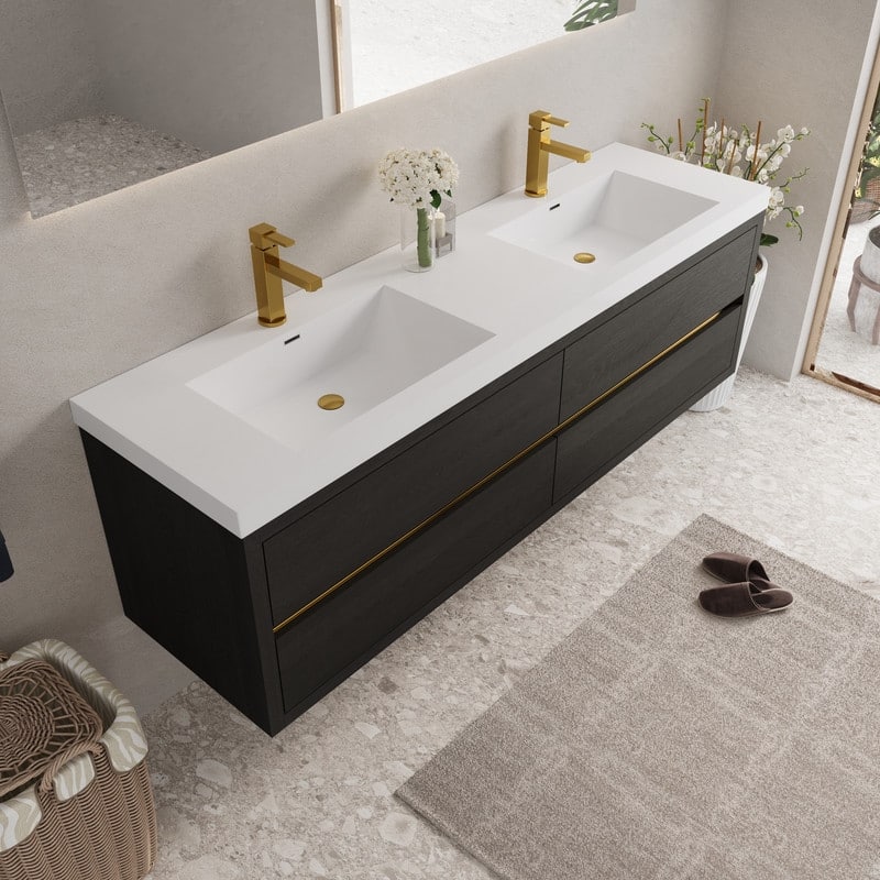 ABRUZZO 72" Floating Bathroom Vanity Double Sink with Stone Resin Top Four Soft Close Drawers