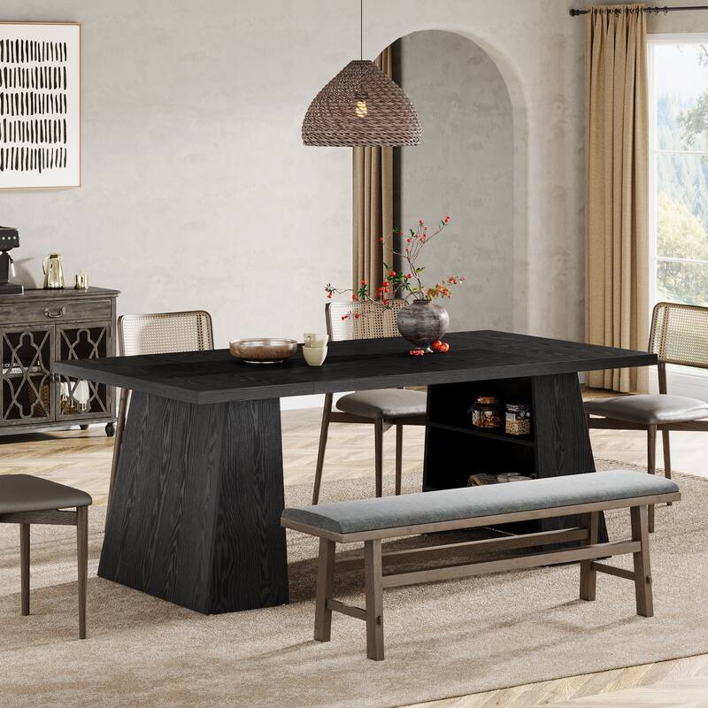 63 Inches Modern Black Rectangular Dining Table for Kitchen - 63" L x 31.1" W x 29.5" H