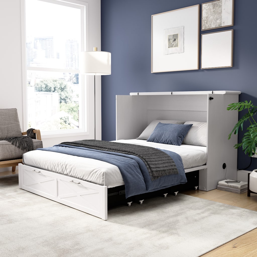Bestar Key West 59W Full Murphy Cabinet Bed with Drawer and Mattress