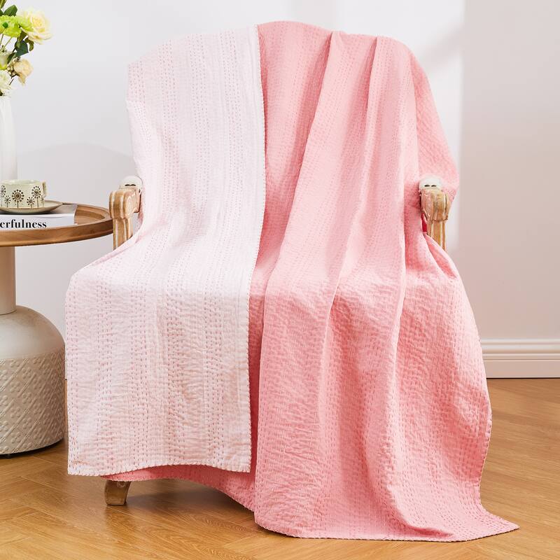 Melange Hand Craft Kantha Collection Soild Reversible Coverlet and Sham