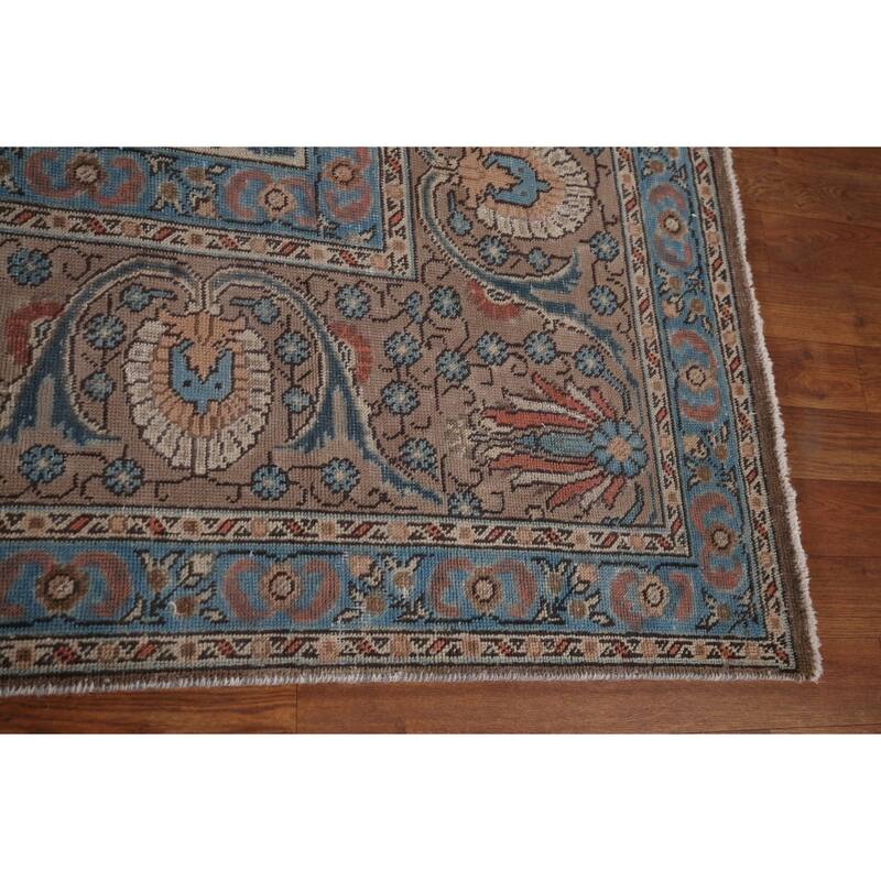 Grey Tabriz Persian Vintage Area Rug Hand-Knotted Wool Carpet - 9'3" x 12'8"