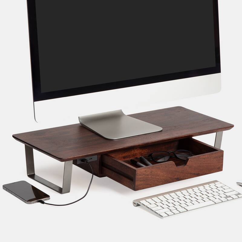 Jani Wood Monitor Stand Riser Desk - Ergonomic Design Stand, Desktop Organizer Table for Home, Office Workspace, Gaming Desk - Tan