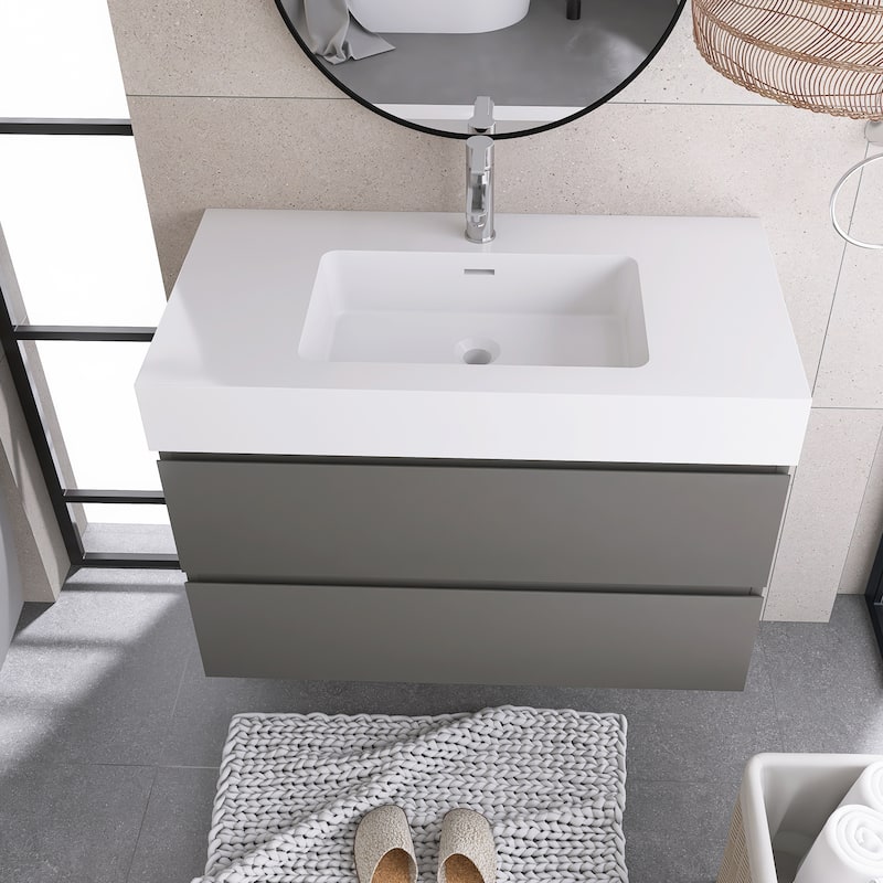 Floating Bathroom Vanity with Solid Surface Top