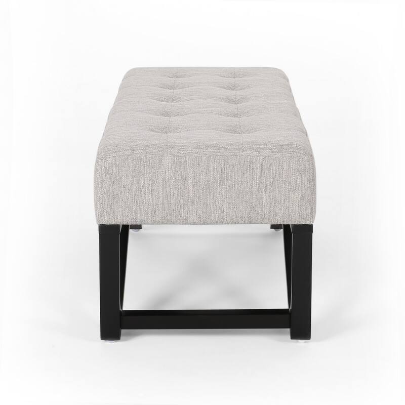 Liba Ottoman Bench, Button Tufted Beige Fabric, Black Frame, 47 Inch
