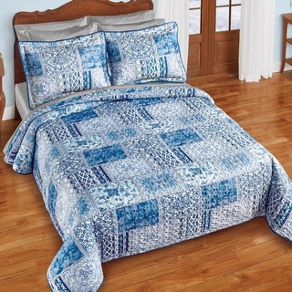 Multi-Design Blue Patchwork Reversible Quilt - On Sale - Bed Bath ...