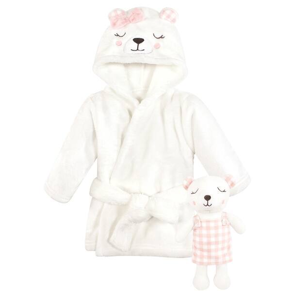 slide 1 of 1, Hudson Baby Unisex Baby Plush Bathrobe and Toy Set, Gingham Bear Girl, One Size - Gingham Bear Girl - One Size One Size - Gingham Bear Girl