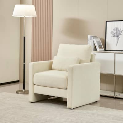 Beige Modern 31.49" Chenille Upholstered Arm Chair with Solid Wood Frame for Living Room