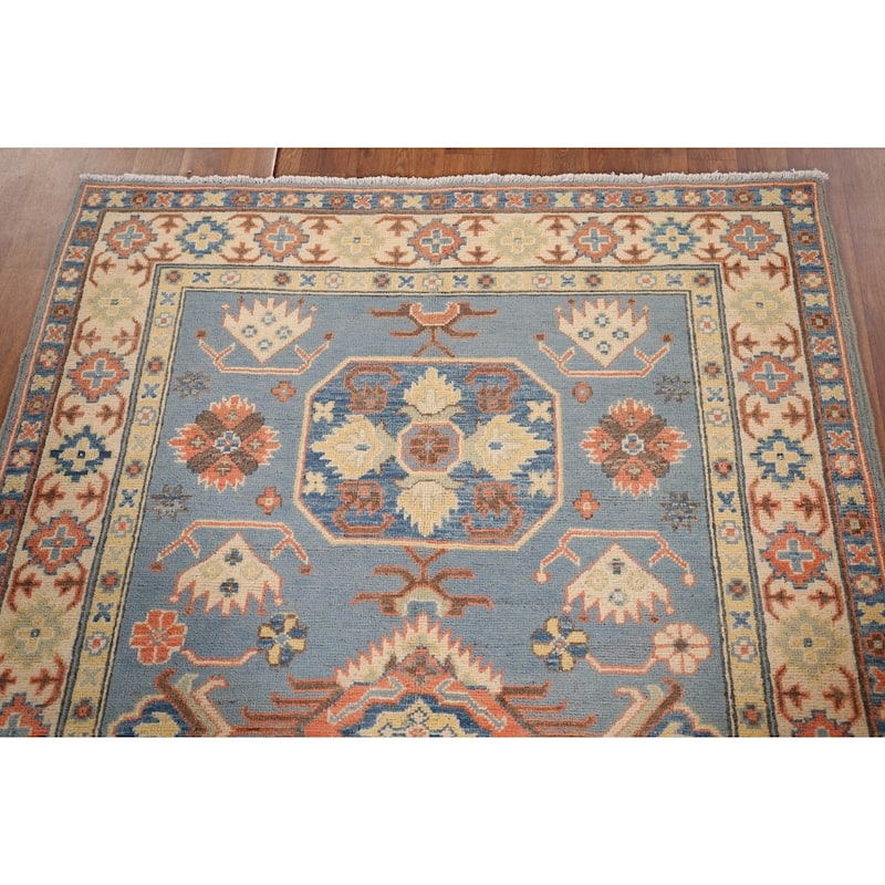 Light Blue Kazak Oriental Area Rug Hand-Knotted Bedroom Wool Carpet - 4'2" x 5'10"