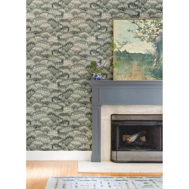 A-Street Prints Octavia Dark Green Marbled Ink Wallpaper