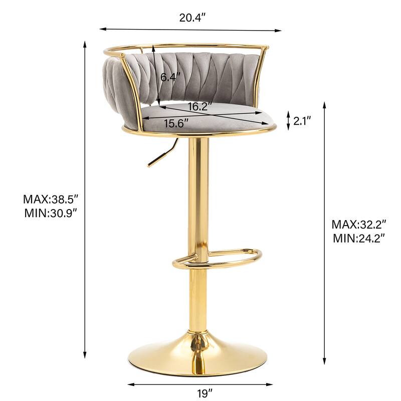 4 Set Modern Velvet Adjustable Swivel Bar Stools with Metal Frame