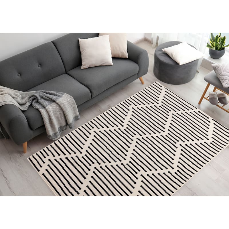 Forte Black White Stripes Area Rug