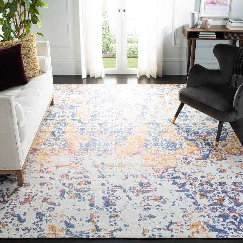 SAFAVIEH Hand-knotted Expression Erza Vintage Boho Abstract Wool Rug - 8' x 10' - Ivory/Navy