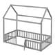 preview thumbnail 5 of 7, Twin Size Wooden Bed with Safety Fence, House-shaped Bed with Door, Platform Bed with Frame For Kids, Grey Wash