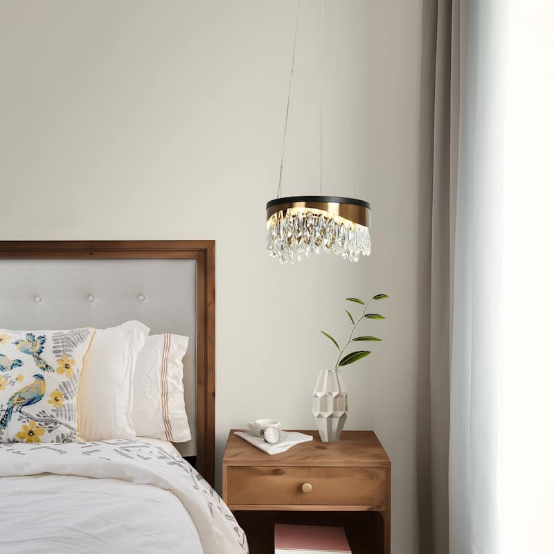 Modern Crystal LED Drum Mini Chandelier Pendant for Kitchen Island Bedroom - 11.8"D x 6.7"H