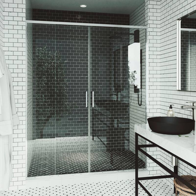 VIGO Paloma 56 to 60 in. W x 74 in. H Semi-Frameless Double-Sliding Shower Door with Clear Tempered Glass