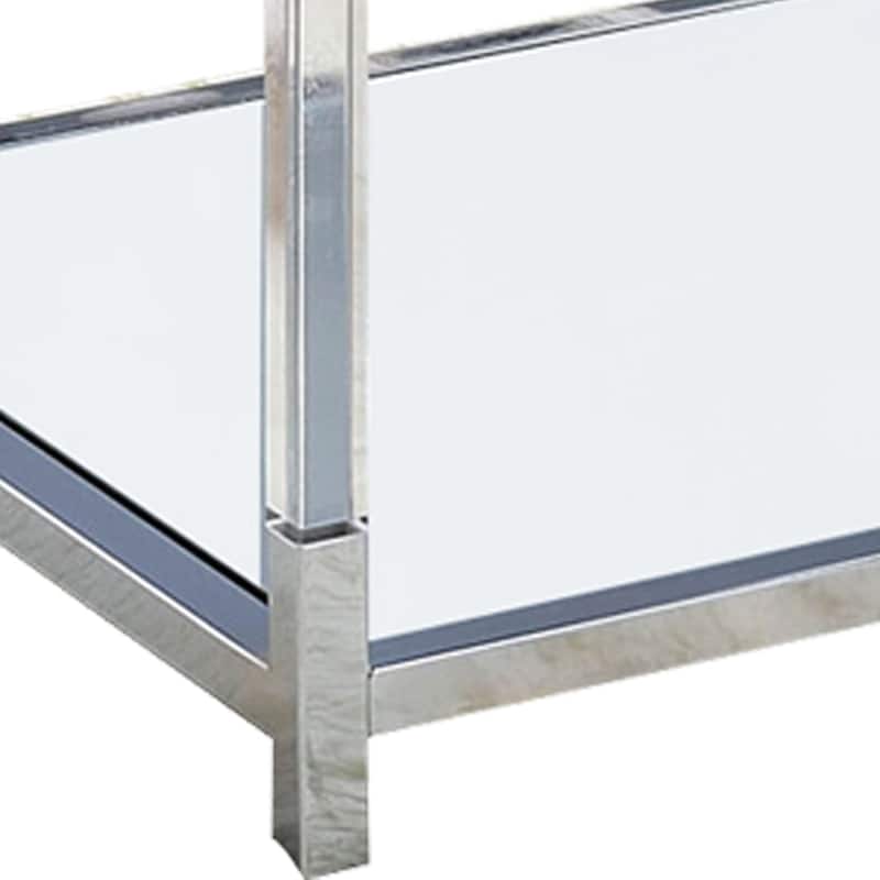 Glass Top Metal Coffee Table with Open Bottom Shelf, Silver and Clear - 18 H x 24 W x 48 L Inches