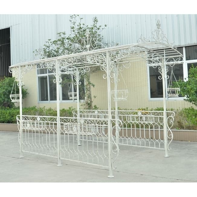 "Georgia 2019" Long Gazebo with Planters in Antique White
