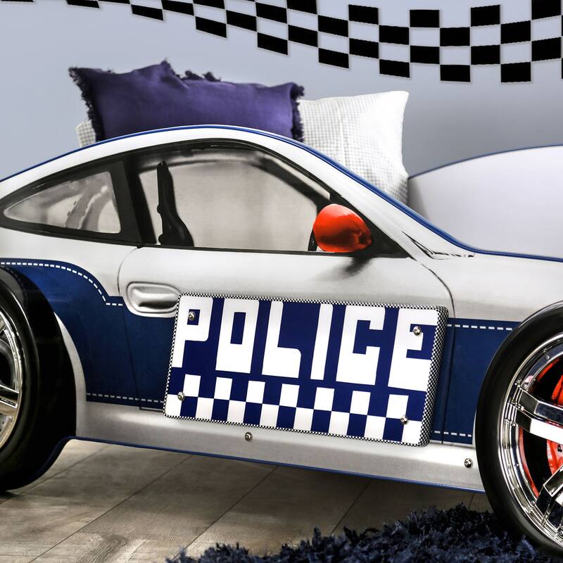 Rixi Modern White Chrome Wheel Car Kids Bed by Furniture of America