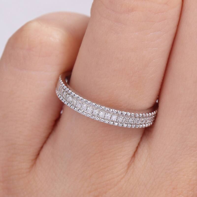 Miadora 1/10ct TDW Diamond Stackable Anniversary Wedding Band in Sterling Silver
