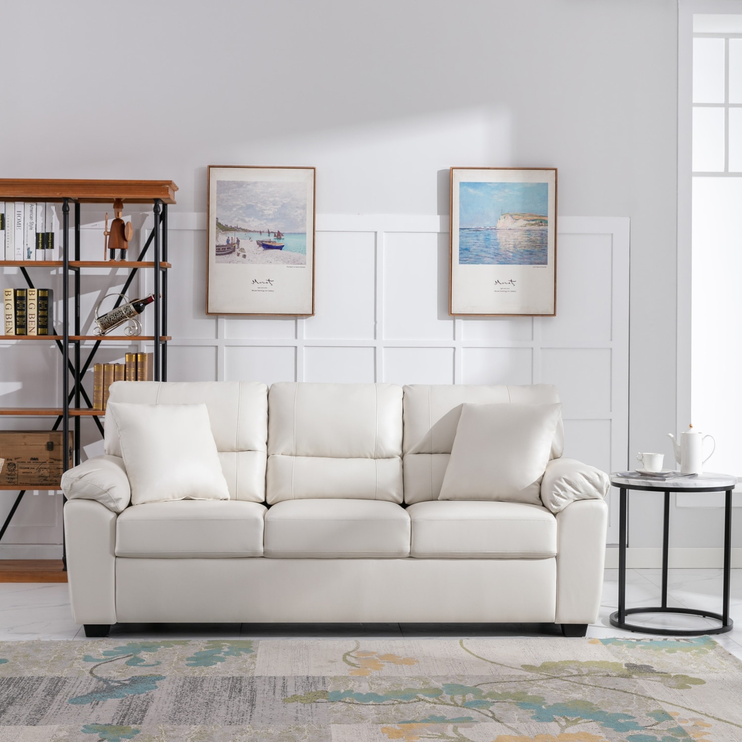 Morden Fort Upholstered Comfy Couch for Living Room,Three-Seater Sofa Faux Leather
