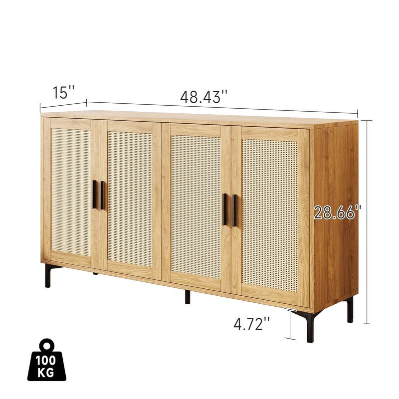 JASIWAY Buffet Table Kitchen Sideboard with Rattan Decorated Doors