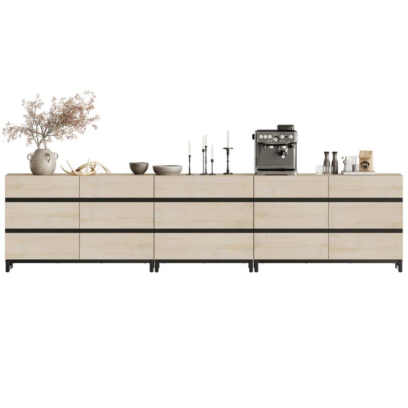 WAMPAT Dresser with Glass Doors, 3 in 1 Modern Chest of Drawers with Adjustable Shelves for Bedroom