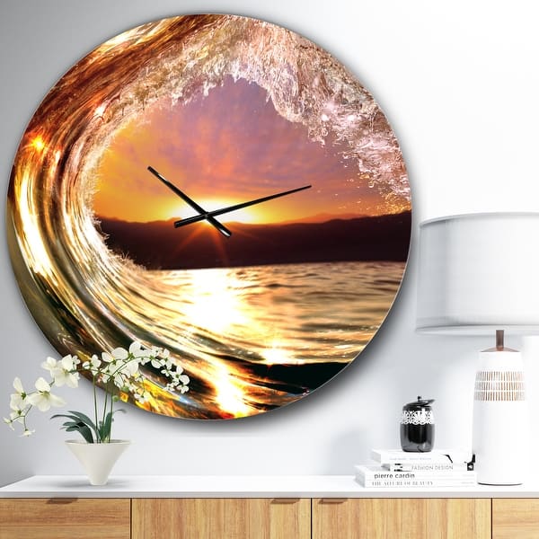 slide 2 of 9, Designart 'Colored Ocean Waves Falling Down VIII' Modern Seashore Wall CLock 23 in. wide x 23 in. high