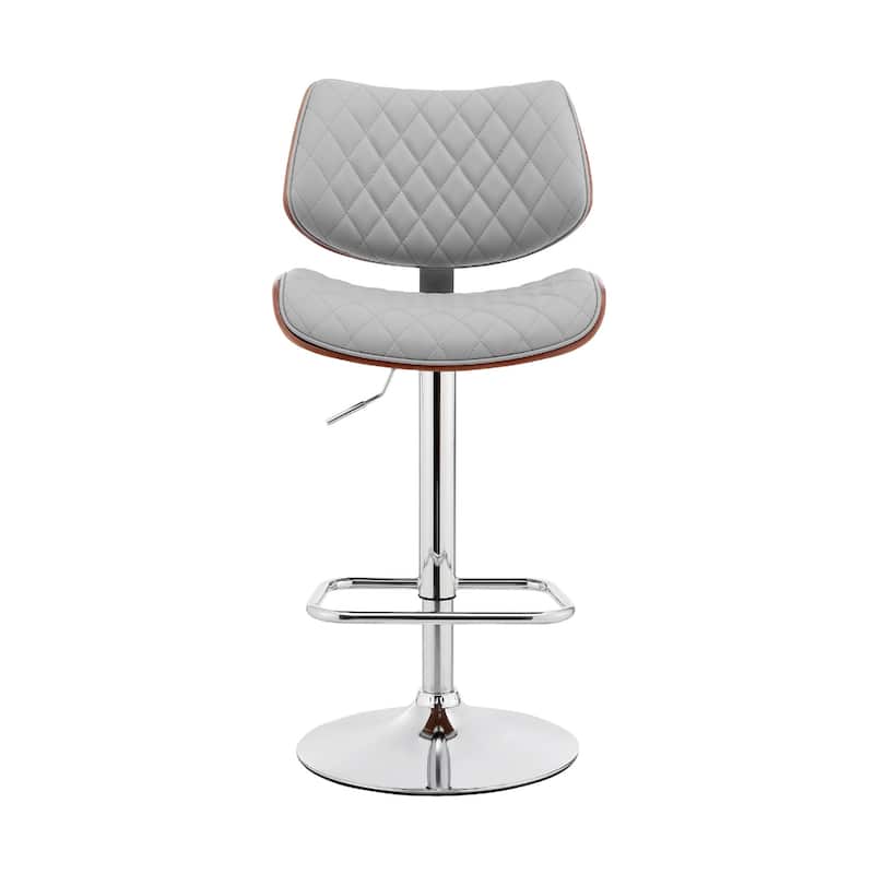 Grey Faux Leather Swivel Bar Chair with Footrest and Adjustable Chrome Frame - 20” x 19” x 45” (D x W x H)