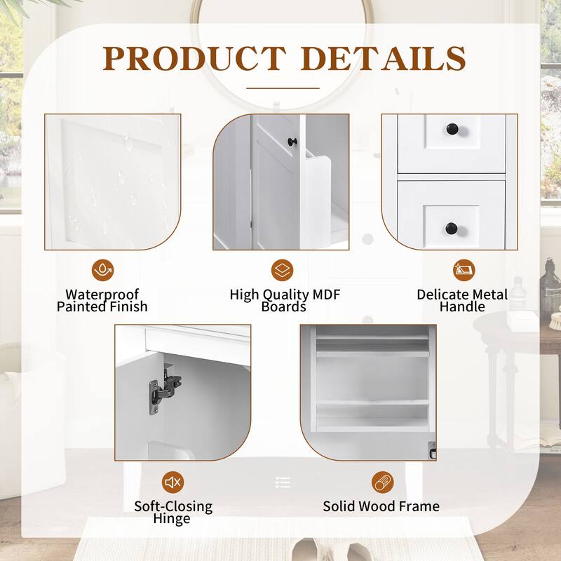 GDFStudio - Rivington Modern Bathroom Vanity with Ceramic Sink and 3 Storage Drawers - 30'W