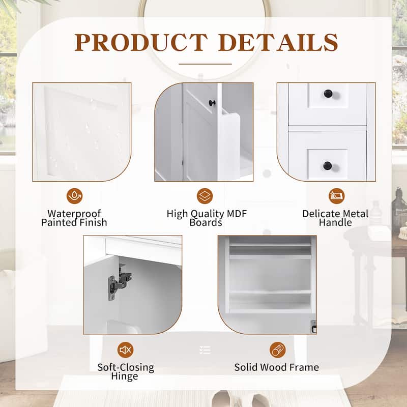 Modern Simple Bathroom Cabinet Freestanding Bathroom Vanity with Ceramic Sink, Tip-out Drawer, 2 Drawers and Side Door Organizer