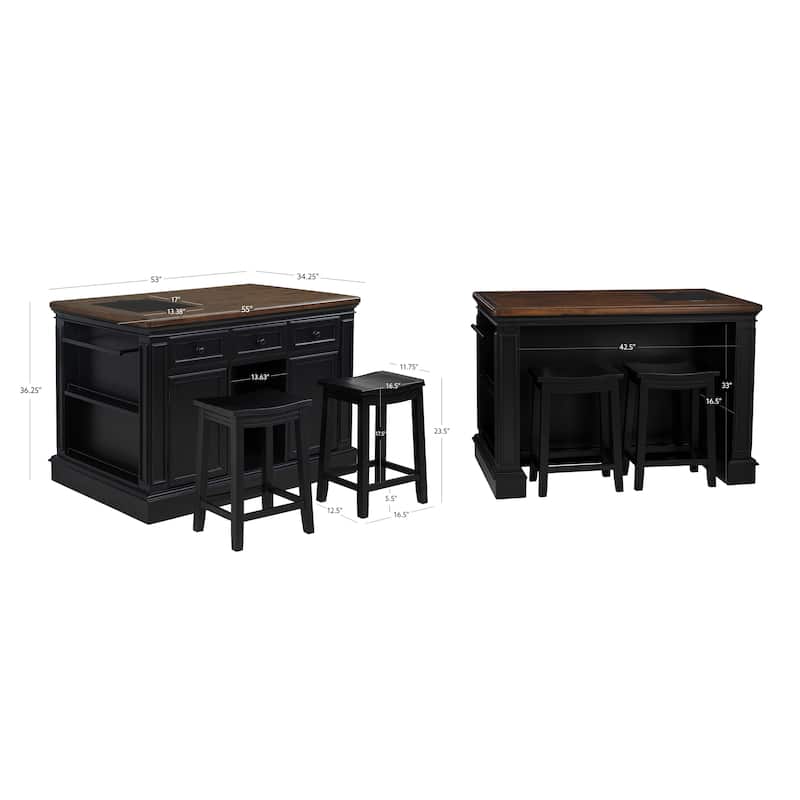 Posie Wooden Kitchen Island Set with Two Stools